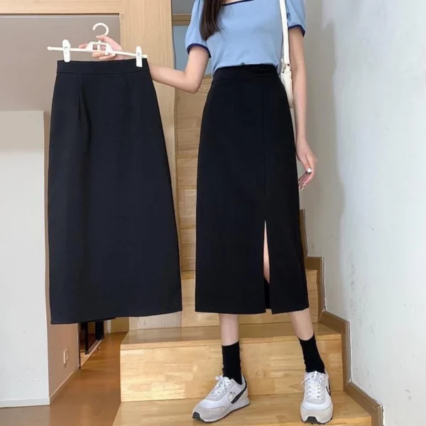 cn-11134207-7ras8-m8ldedjy324y0a.webp Free Size Women Autumn Mid length Skirt Girly High Waist Split Crotch Covering A line Hip Wrap Skirt