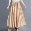 Free Size Spring Summer Metallic Shiny Midi Skirt Pleated Long Skirt A Line Skirt