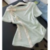 Free Size Trendy Tops for Women Clothes Lace Ties Korean Style Woman T Shirt Short Sleeve Slim Fit