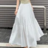 Free Size Women s Solid Color Long Skirt women High Waist A Line Skirt Putih Skirt Kembang Pleated Skirt  fine11