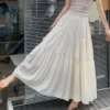 Free Size Women s Solid Color Long Skirt women High Waist A Line Skirt Putih Skirt Kembang Pleated Skirt  fine11