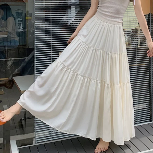 Free Size Women s Solid Color Long Skirt women High Waist A Line Skirt Putih Skirt Kembang Pleated Skirt  fine11