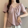 cn-11134207-7ras8-mctebllc2pz49b.webp Free Size Korean Trendy Loose Fit Shirt Casual Vintage Style Purple Short Sleeve Top for Women