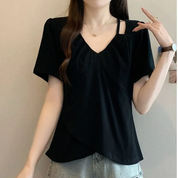 cn-11134207-7ras8-mctec31sj1tsf0.webp Free Size Korean Trendy Loose Fit Shirt Casual Vintage Style Purple Short Sleeve Top for Women