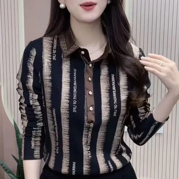 cn-11134207-820l4-mgdi0mud4jda91.webp Free Size Trendy Vintage Stripe Polo Shirt Long Sleeve Casual Top with Buttoned Collar