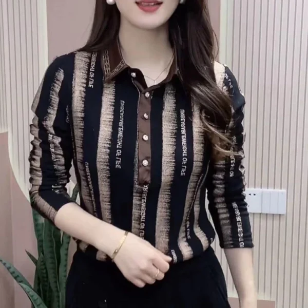 cn-11134207-820l4-mgdi1amrjqj061.webp Free Size Trendy Vintage Stripe Polo Shirt Long Sleeve Casual Top with Buttoned Collar