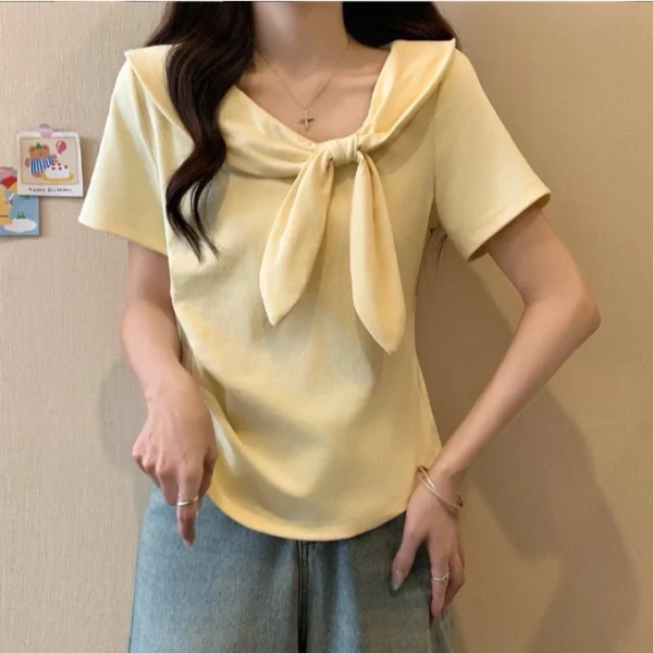 Free Size Korean Trendy Plus Size Shirt   Burgundy Sailor Collar for Women