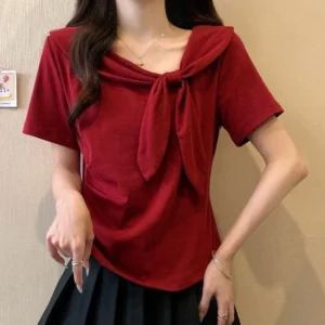 cn-11134207-820l4-miri24p5ifib36.webp Free Size Korean Trendy Plus Size Shirt Burgundy Sailor Collar for Women