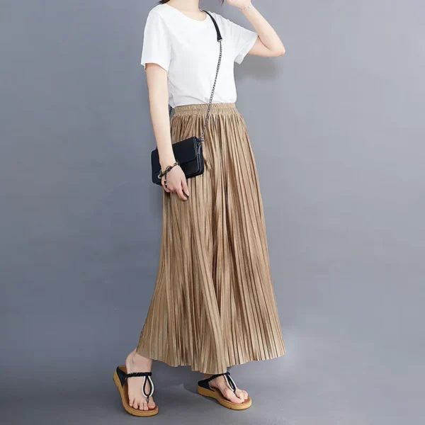 Free Size Spring Summer Metallic Shiny Midi Skirt Pleated Long Skirt A Line Skirt