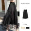 sg-11134201-7raul-mb50sf37yrk382.webp Free Size Bow Mesh Pleated Skirt Women s High Waist Draped A line Umbrella Skirt with Large Hem