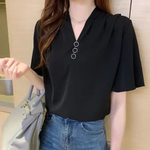 sg-11134201-7rbkd-lomasawp78tc8c.webp Free Size White Blouse Plain Shirt V Neck Blouse