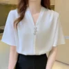 sg-11134201-7rblr-lomasbiw7yao84.webp Free Size White Blouse Plain Shirt V Neck Blouse
