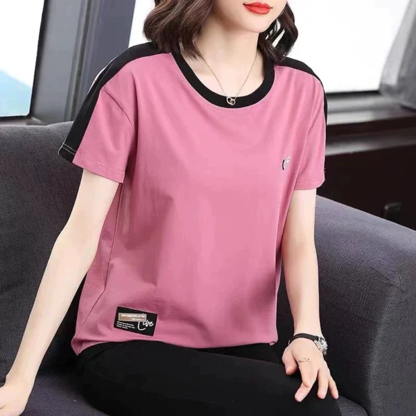 Free Size intage Shirt Embroidery Baju T Shirt Women Tshirt Baju Perempuan Viral Korean Style Woman Top Pink Shirt Purple Shirt Fashion Women Top Women Clothing Retro Shirt