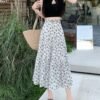 Women Free Size A line Floral Skirt Crotch Covered High end Skirt Summer Thin High Waist Long Skirt fine11
