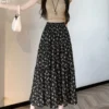 Women Free Size A line Floral Skirt Crotch Covered High end Skirt Summer Thin High Waist Long Skirt fine11