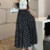 Women Free Size A line Floral Skirt Crotch Covered High end Skirt Summer Thin High Waist Long Skirt fine11