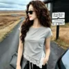 sg-11134201-823qt-mol6f4wfjswf88.webp Free Size Korean style Round Neck Ruched Waist T Shirt with Lace Hem Casual Wear