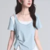 sg-11134201-823rq-mol5g9tpxy4sbc.webp Free Size Korean Trendy U Neck Gathered Top with Side Slits Casual Slim Fit Women s T Shirt