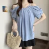 sg-11134201-824ia-me8dwegbcmiv60.webp Free Size Plus Size for Women Off Shoulder Puff Sleeve Blouse Trendy Tops